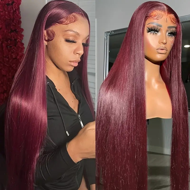 Burgundy Straight Lace Wig – Glueless & Heat Resistant