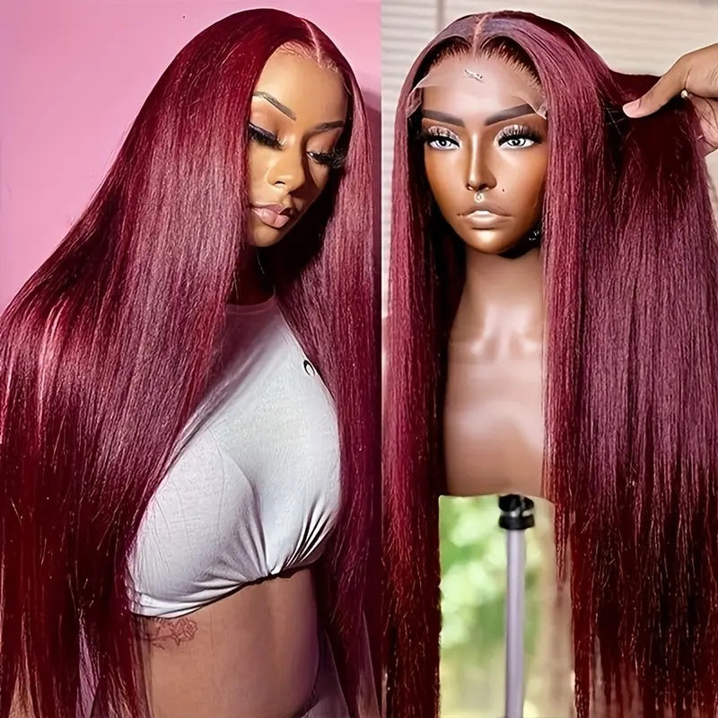 Burgundy Straight Lace Wig – Glueless & Heat Resistant