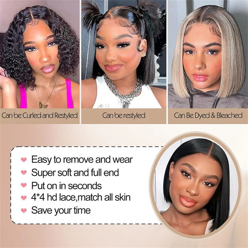 4x4 Transparent Lace Front Bob Wig – Glueless Human Hair, Natural Look, Beginner Friendly