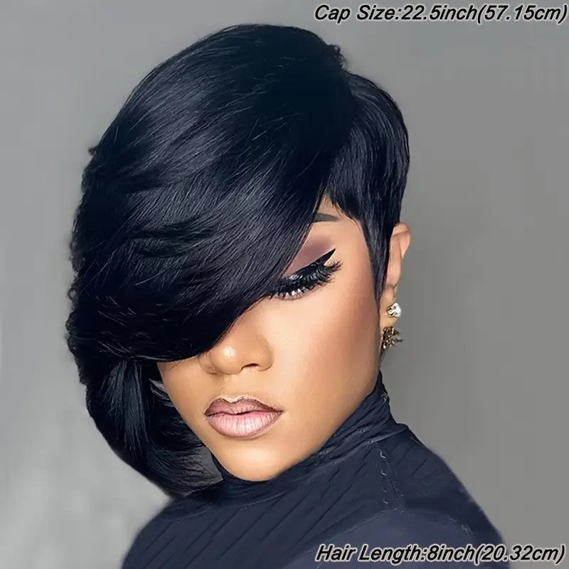 Sleek Pixie Cut Wig – Glueless Human Hair, Everyday Easy Style with Bangs
