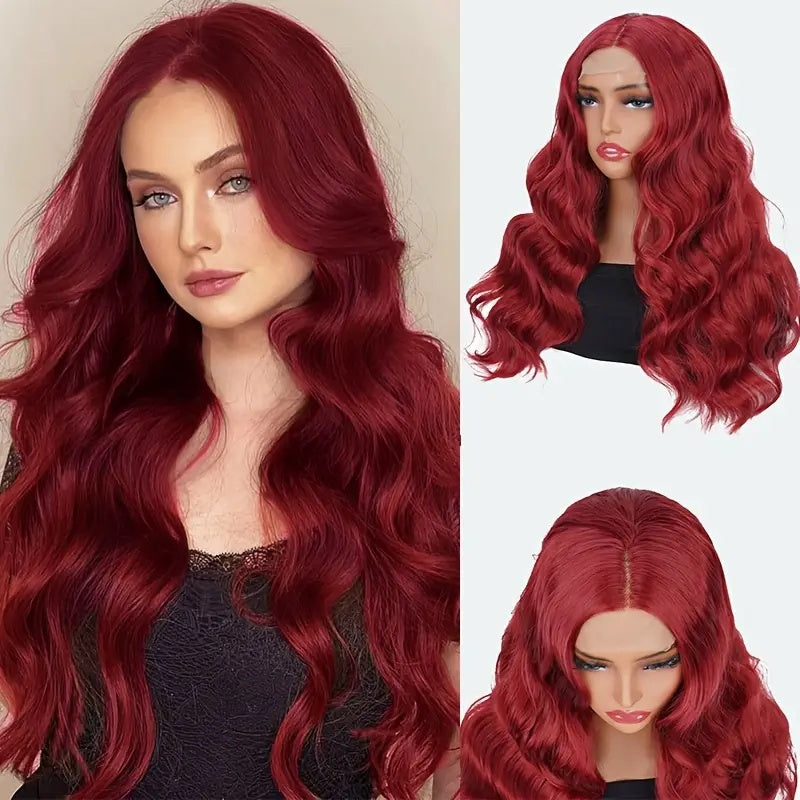 Gorgeous 24” Red Wavy Wig – Natural Lace Front, Everyday & Cosplay Ready