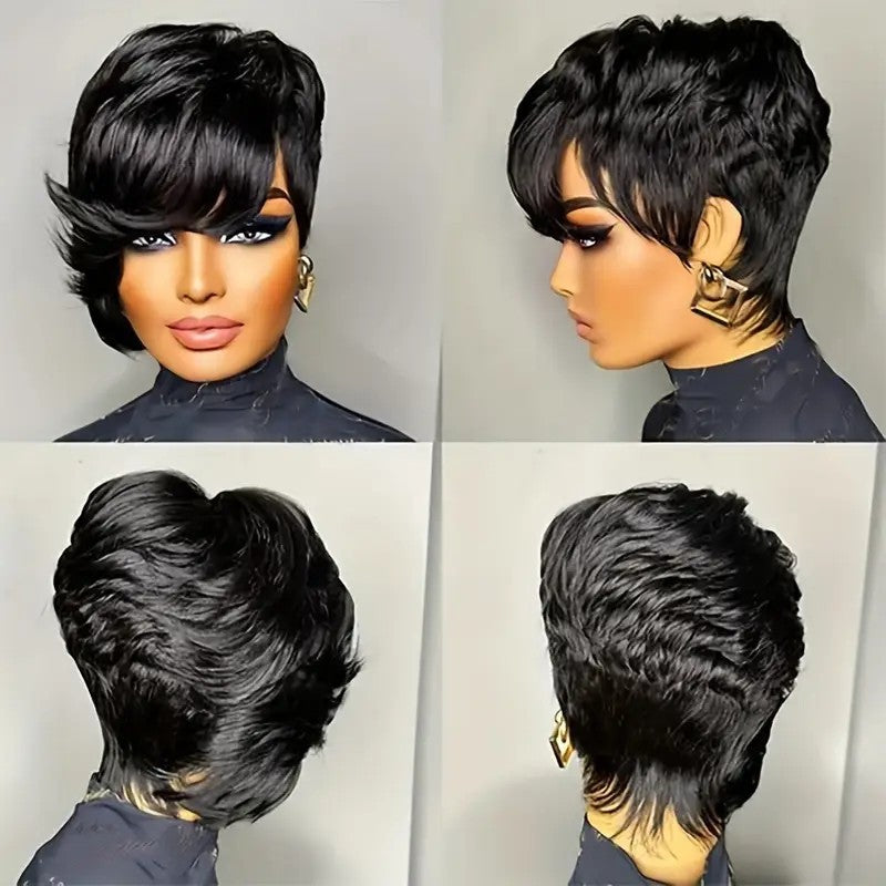 Sleek Pixie Cut Wig – Glueless Human Hair, Everyday Easy Style with Bangs