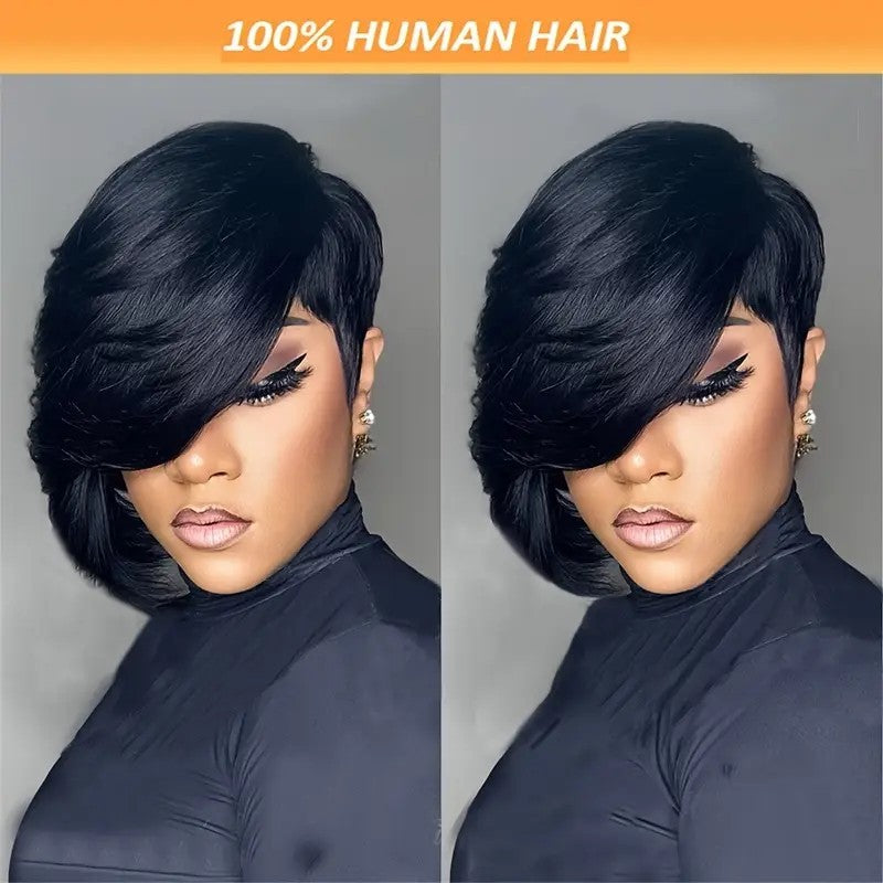 Sleek Pixie Cut Wig – Glueless Human Hair, Everyday Easy Style with Bangs
