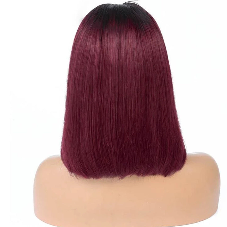 Short Straight Bob Wig – Ombre 1B to 99J Burgundy, 100% Human Hair