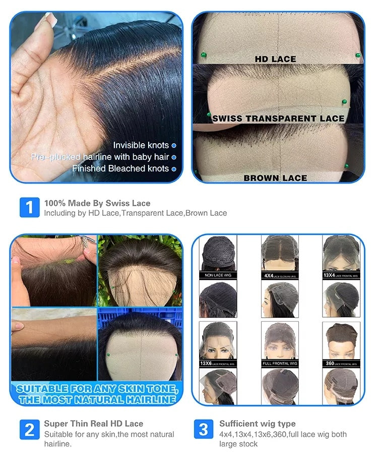 6x4 Virgin Human Hair Wig – Transparent Lace Front, Pre-Plucked & Bleached Knots