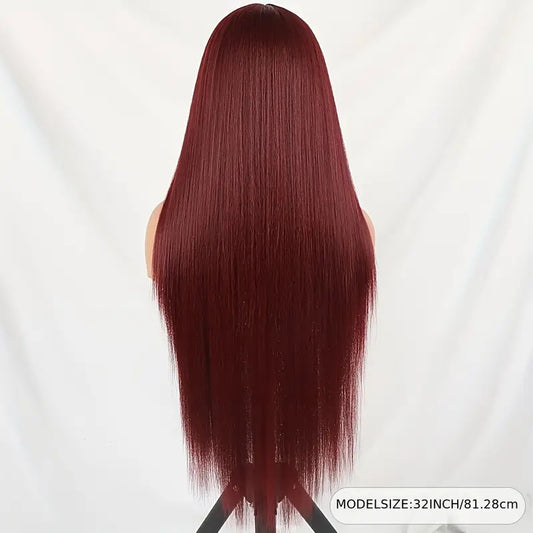 Burgundy Straight Lace Wig – Glueless & Heat Resistant