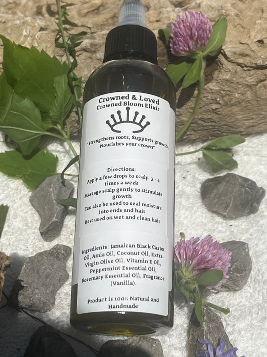 Title: Crown Bloom Elixir - Natural Hair Growth Oil for Type 3 & 4 Hair