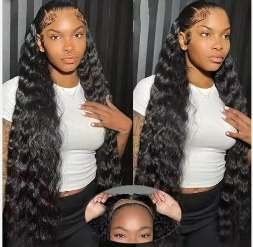 Glueless Loose Deep Wave Wig – 70% Human Hair, HD Transparent Lace, 200% Density