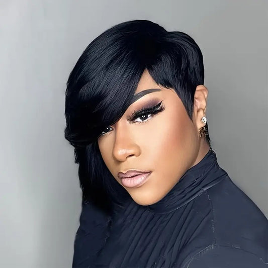 Sleek Pixie Cut Wig – Glueless Human Hair, Everyday Easy Style with Bangs