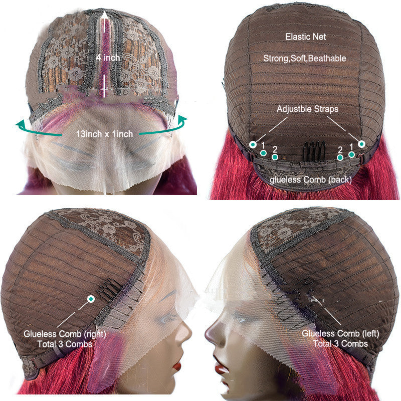 Short Straight Bob Wig – Ombre 1B to 99J Burgundy, 100% Human Hair