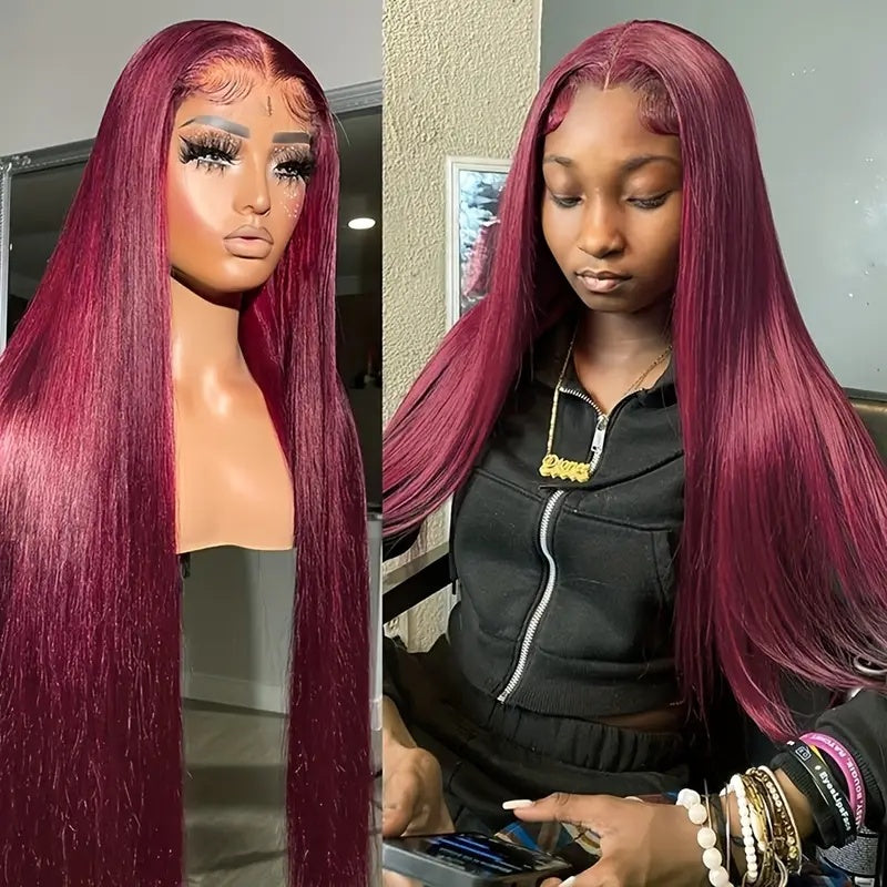 Burgundy Straight Lace Wig – Glueless & Heat Resistant